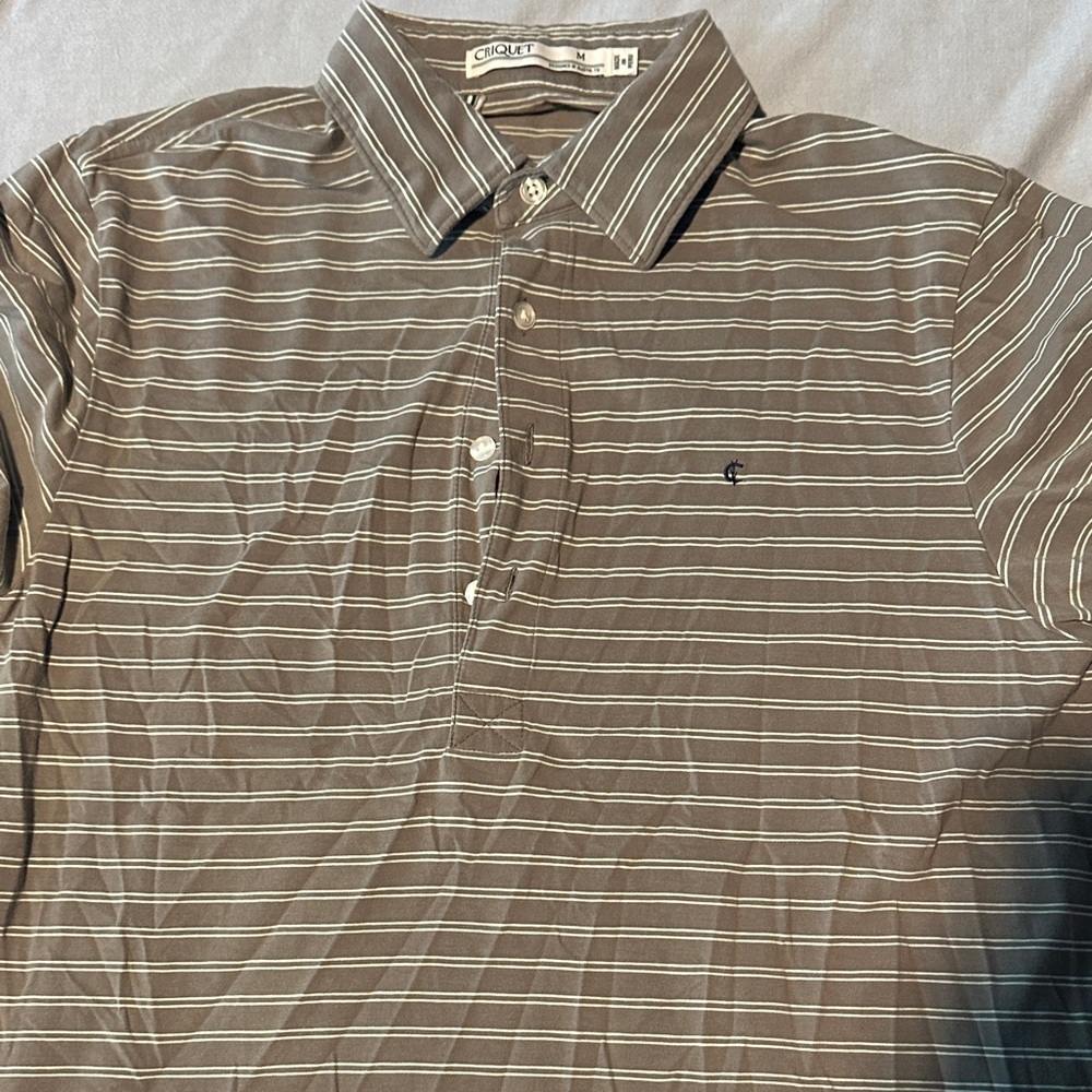 Chaps Men's Polo Shirt in Brown and White Stripes